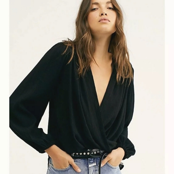 Free People Tops - Free People black wrap top size small